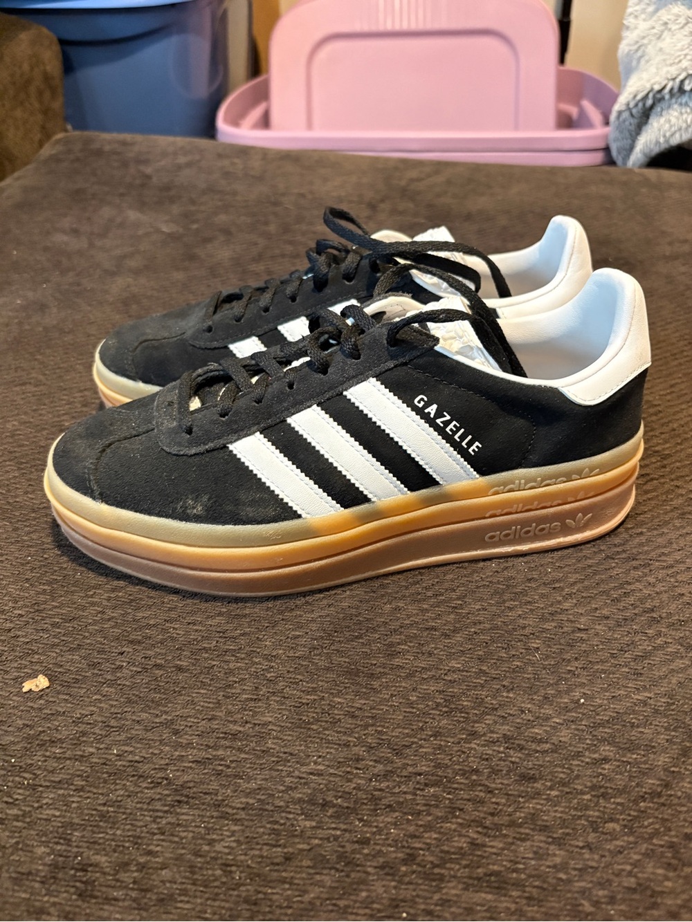 adidas Gazelle Platform Sneakers - Black & White with Gum Sole